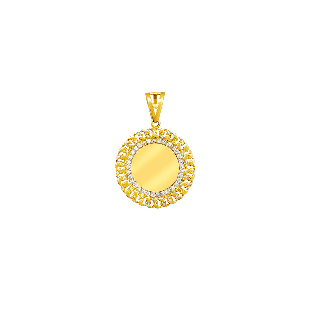 Diamond Cuban-Frame Round Picture Medallion Pendant (14K)