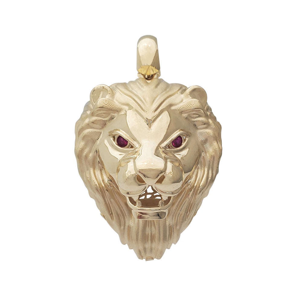 Zirconia Red-Eyes Glossy-Matte Lion Head Pendant (14K)