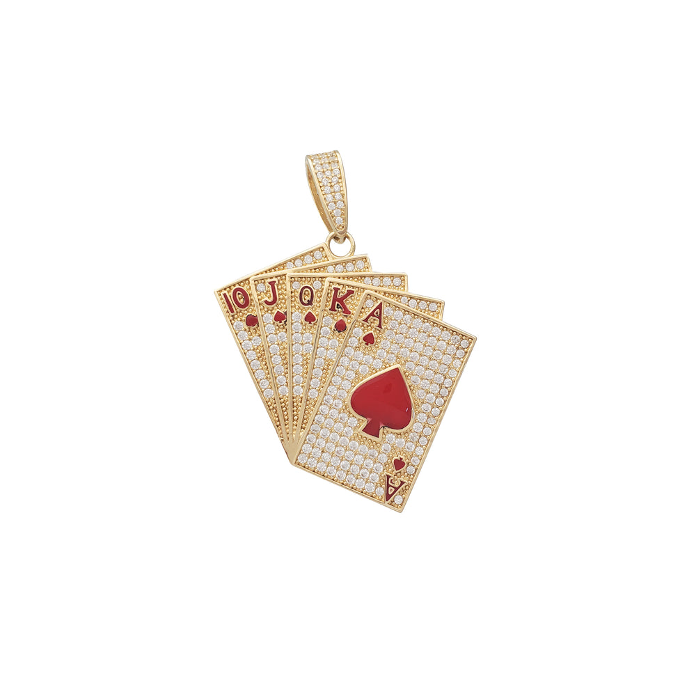 Zirconia Red Enamel Poker Cards Pendant (14K)