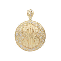 Zirconia Nugget Textured Dollar Sign Round Pendant (14K)