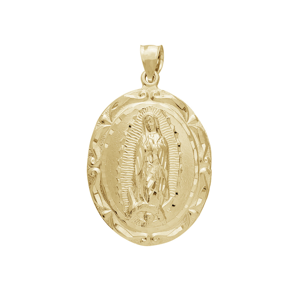 Diamond-cuts Oval Virgin Mary Pendant (14K)