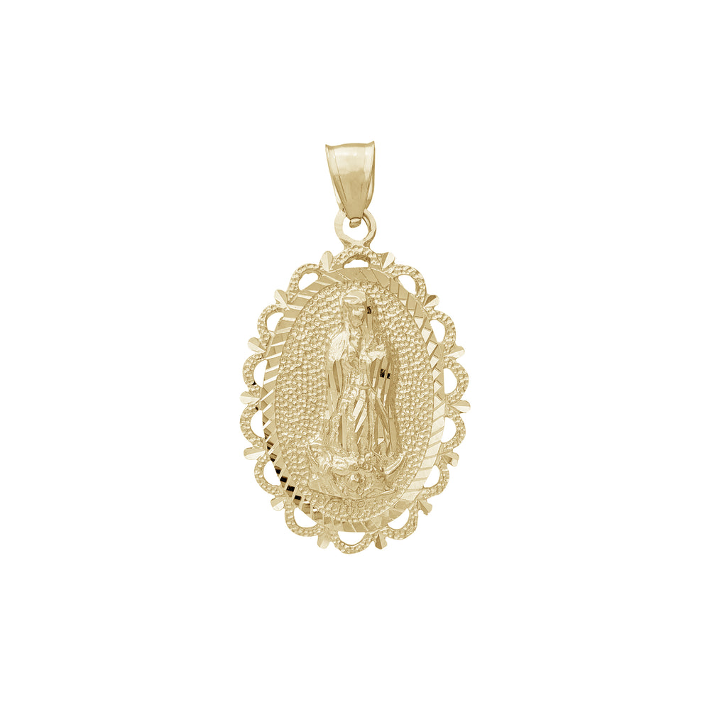 Diamond-Cut Filigree Border Guadalupe Pendant (14K)