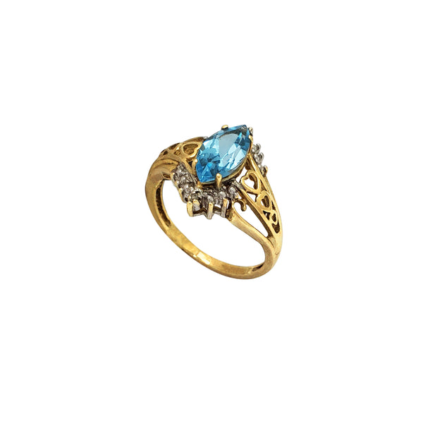 Diamond & Aquamarine Marquise-Shape Ring (10K)