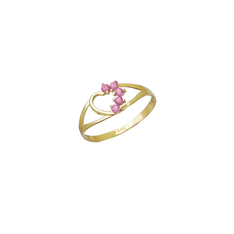 Pink Zirconia Outlined Heart Baby/Kid's Youth Ring (14K)