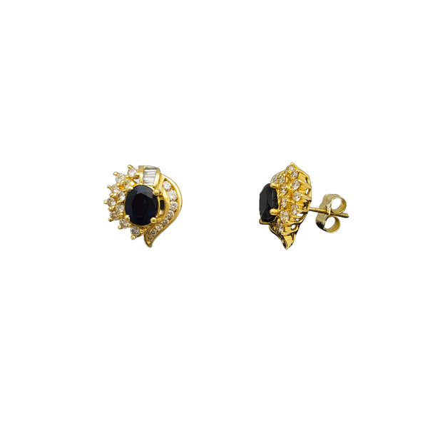 Cluster Diamond & Sapphire Heart Stud Earrings (14K)