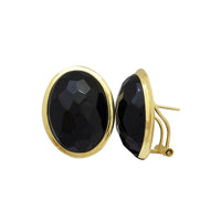 Oval Faceted Black Onyx Omega-Back Earrings (14K)