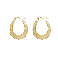 Rhombus Texture Oval Hoops Earrings (10K)