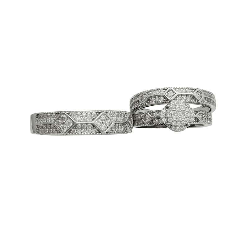 Three-Piece-Set Engagement/Wedding Ring (Silver)