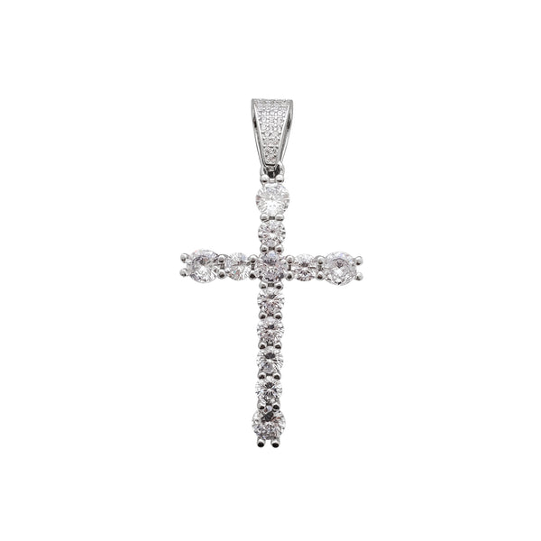 Iced-Out Single-Row Stone Cross Pendant (Silver)