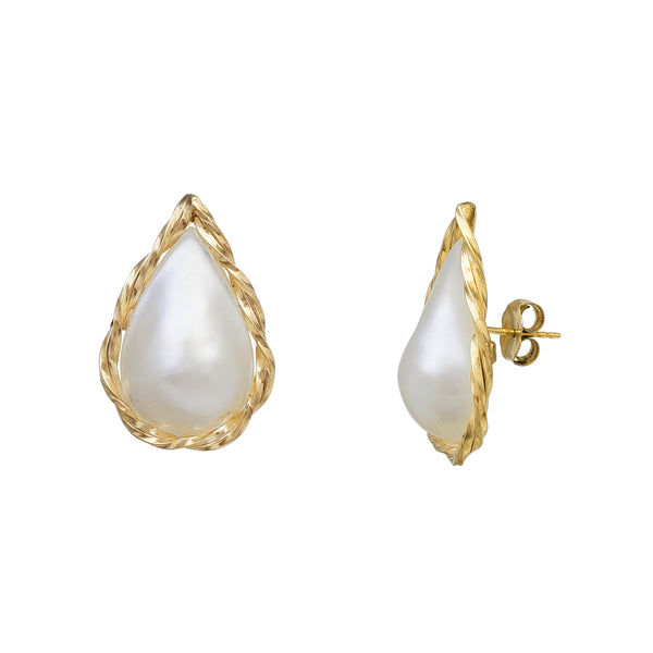 Teardrop Mother of Pearl Stud Earrings (14K)