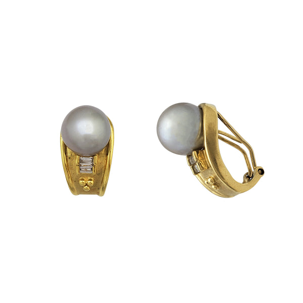 Diamond Pearl Omega-Back Earrings (18K)