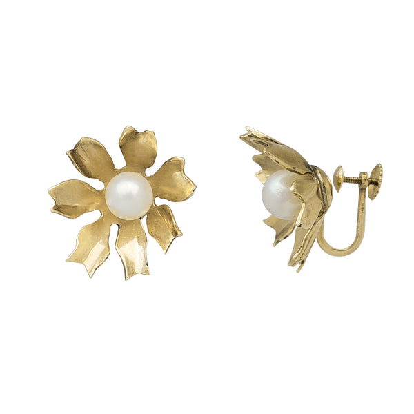 Pearl Flower Non-Pierced Earrings (14K)