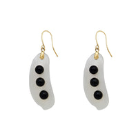 Mother of Pearl & Black Onyx Green Beans Dangling Earrings (14K)