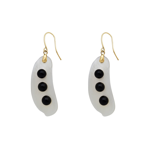 Mother of Pearl & Black Onyx Green Beans Dangling Earrings (14K)