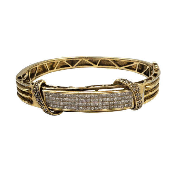 Diamond Ribbed Bar Men's Bangle Bracelet (14K)