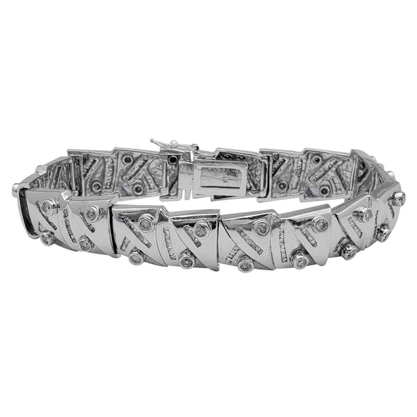 Diamond Scale-Link Bezel & Channel-Set Men's Bracelet (14K)