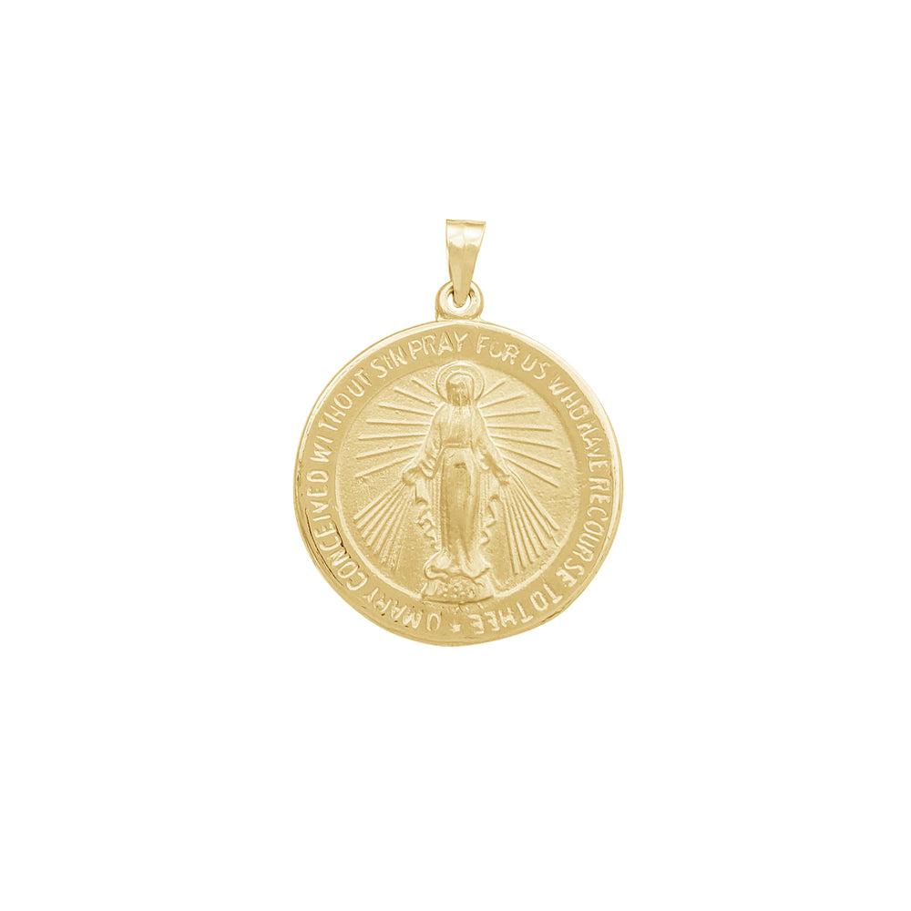 Lightweight Virgin Mary Round Pendant (14K)