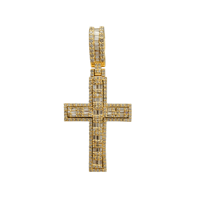 Diamond Round & Baguettes Cross Pendant (14K)