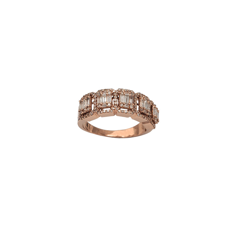 Diamond Rectangles Halo Baguettes & Round Band Ring (14K)