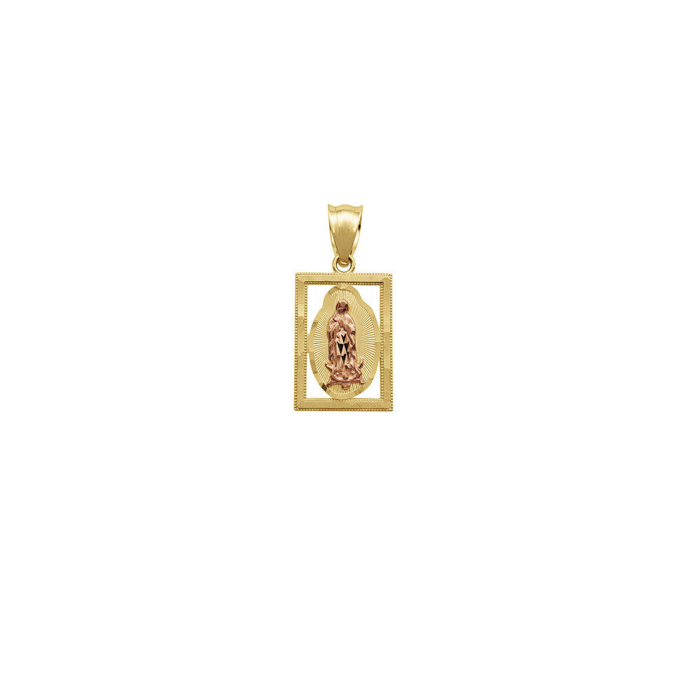 Rectangle Two-Tone Diamond-cuts Virgin Mary Pendant (14K)