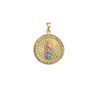 Zirconia Tricolor Virgin Mary Round Pendant (14K)