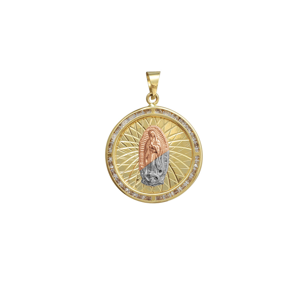 Zirconia Tricolor Virgin Mary Round Pendant (14K)