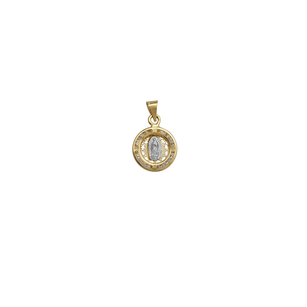 Miniature Zirconia Two-Tone Virgin Mary Round Pendant (14K)