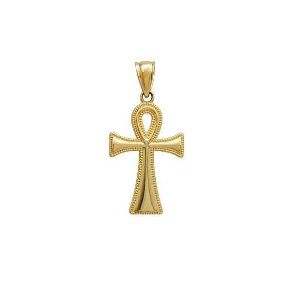 Glossy Milgrain Ankh Cross Pendant (14K)