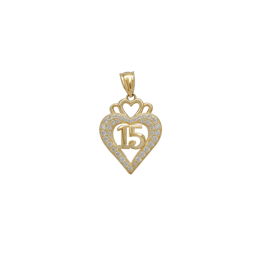 Zirconia 15 Years Heart Frame Pendant (14K)