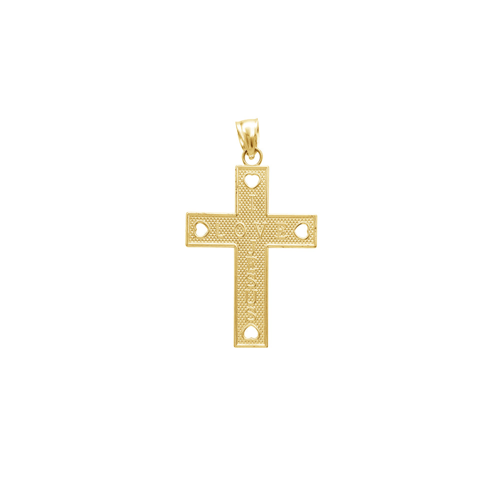 Textured "I Love Jesus" Cross Pendant (14K)