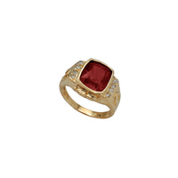 Red Zirconia Horse Shoe Men's Ring (14K)