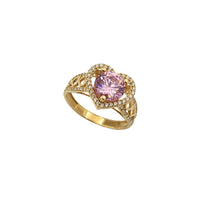 Pink Zirconia Halo Hearts Lady Ring (14K)