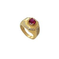 Red Zirconia Octagonal Signet Men's Ring (14K)