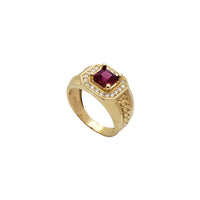 Square Red Zirconia Octagonal Signet Men's Ring (14K)