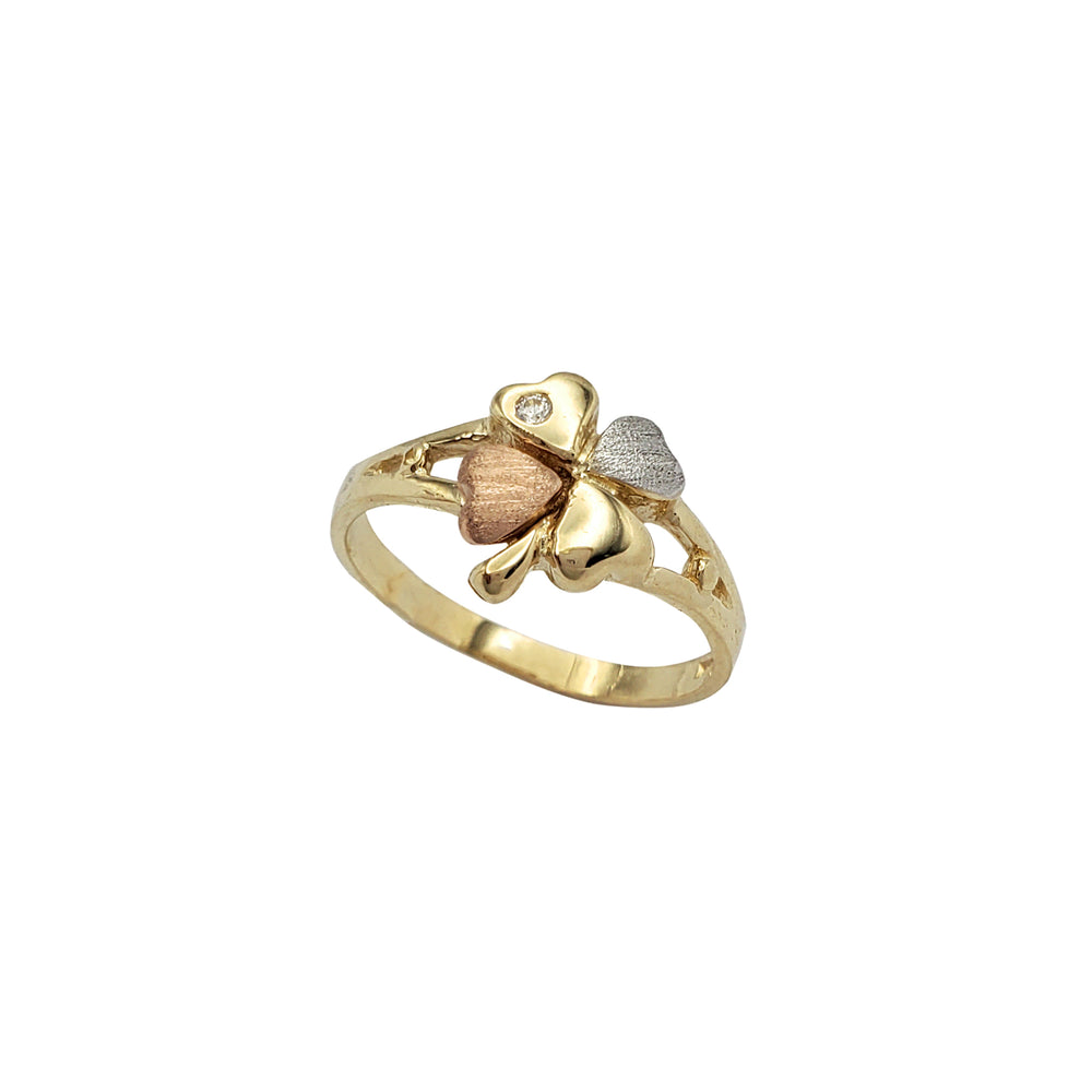 Zirconia Tricolor Four Clover Lady Ring (14K)
