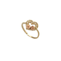Zirconia Two-Tone Heart & Flowers Ring (14K)