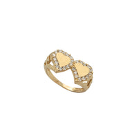 Zirconia Double Heart Brushed-Finish Nugget Texture Ring (14K)