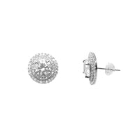 Zirconia Double Halo Round Stud Earrings (14K)