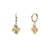 Zirconia Fluted-cuts Four-Clover Hanging Earrings (14K)
