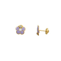 Zirconia Enameled Purple Flower Stud Earrings (14K)