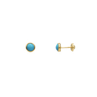 Blue Turquoise Round Bezel Stud Earrings (14K)