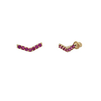 Red Zirconia Chevron Bar Stud Earrings (14K)