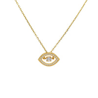 Zirconia Halo Evil Eye Motion Center Stone Cable Fancy Necklace (14K)