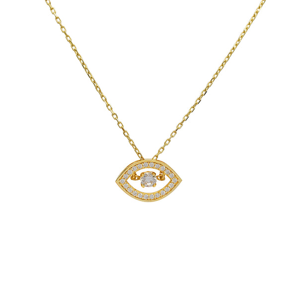 Zirconia Halo Evil Eye Motion Center Stone Cable Fancy Necklace (14K)