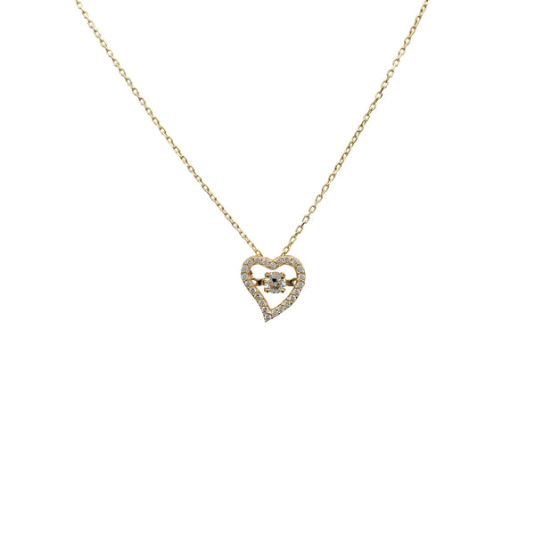 Zirconia Halo Heart Motion Center Stone Cable Fancy Necklace (14K)