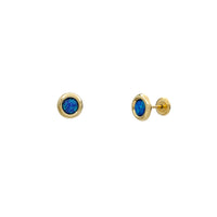 Blue Opal Bezel Round Stud Earrings (14K)