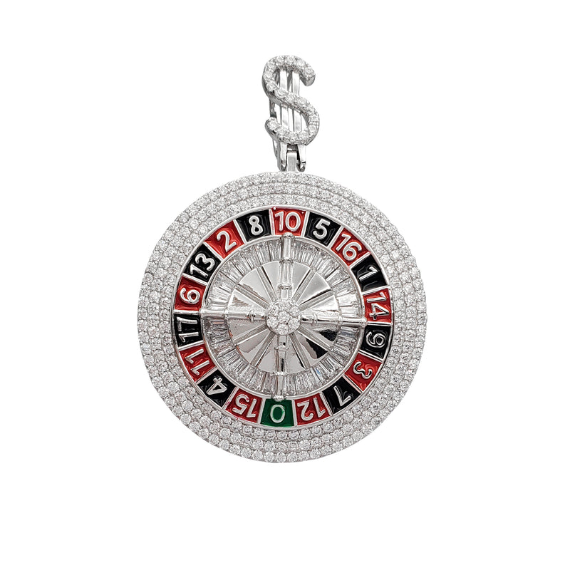 Iced-Out Enameled Roulette Pendant (Silver)