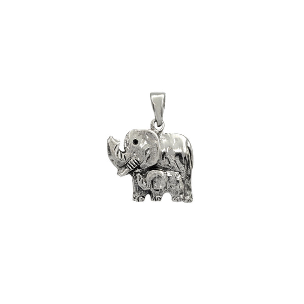 Antique-Finish Mother & Baby Elephant Pendant (Silver)
