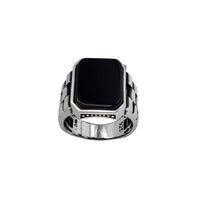 Antique-Finish Rectangle Black Onyx Men's Ring (Silver)