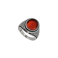 Antique-Finish Ridged Oval Carnelian Men's Ring (Silver)